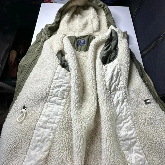 Abercrombie and Fitch Womens Sharpa Coat XS Green Lined Hooded Pockets - Picture 7 of 12